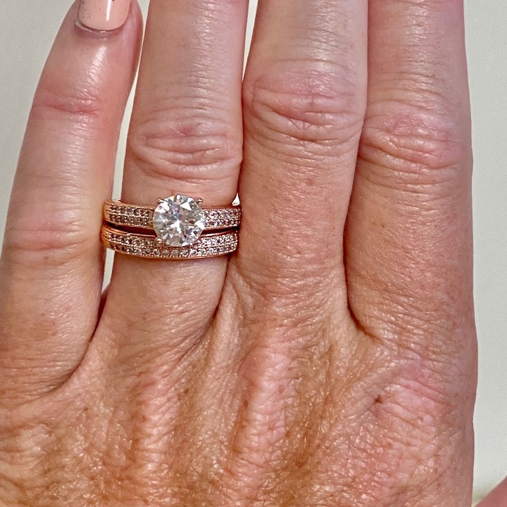 18k Rose Gold Filled Simulated Diamond Bridal Set - Picture 10 of 11